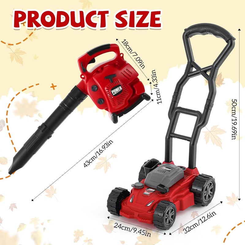 Arrowbash 2 Pcs Toy Gardening Tool Set for Kids Leaf Blower Push Lawn Mower Battery Powered Gardening Tool Set with Lights and Sounds Christmas Birthday Gift for Boys Girls - Image 2